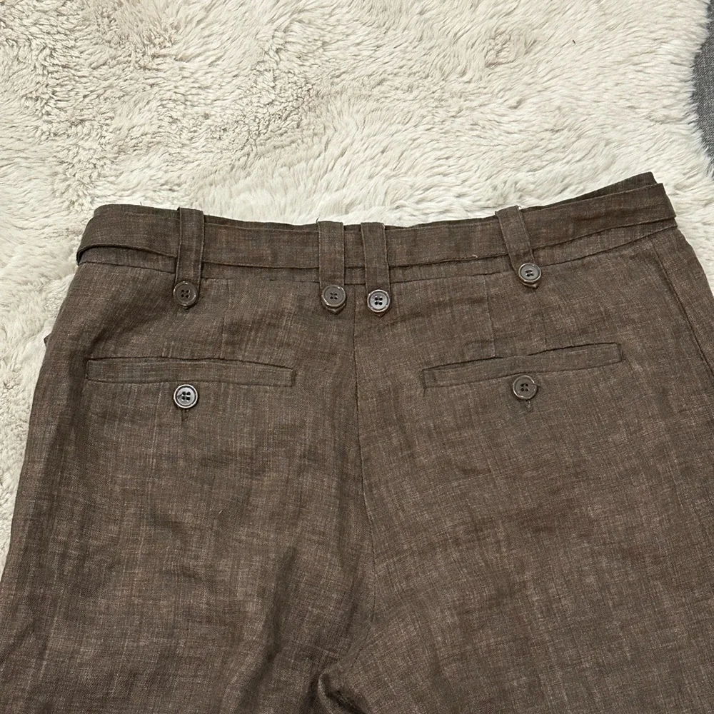 H&M Brown Linen-Blend Straight-Leg Pants with Self Tie Belt